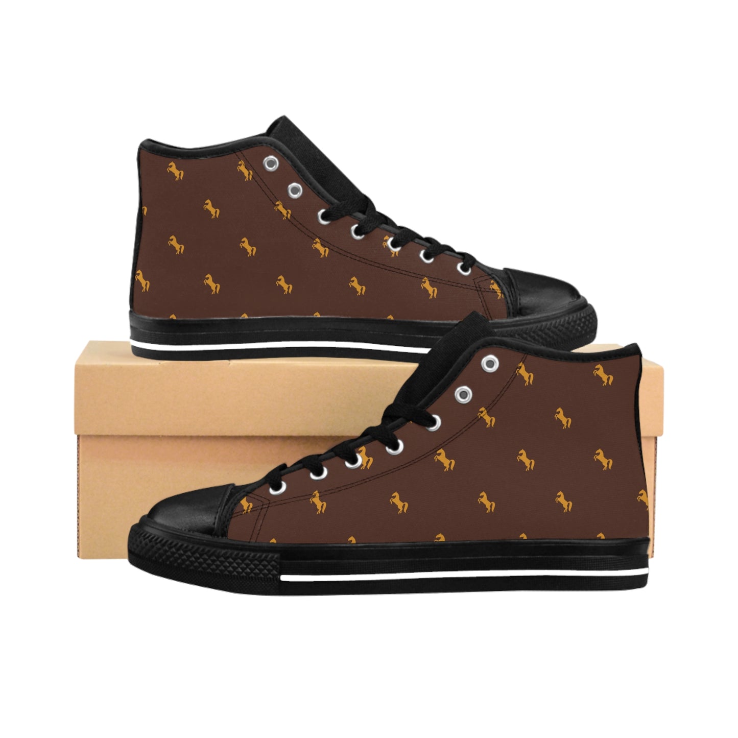 Brown Polo Pony High-Top Sneakers — Women's Classic Canvas Shoes